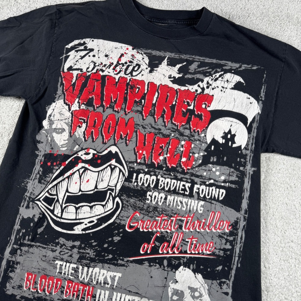 Zombie Vampires From Hell T-Shirt HEAVY WORN Men M Black Horror Graphic Tee
